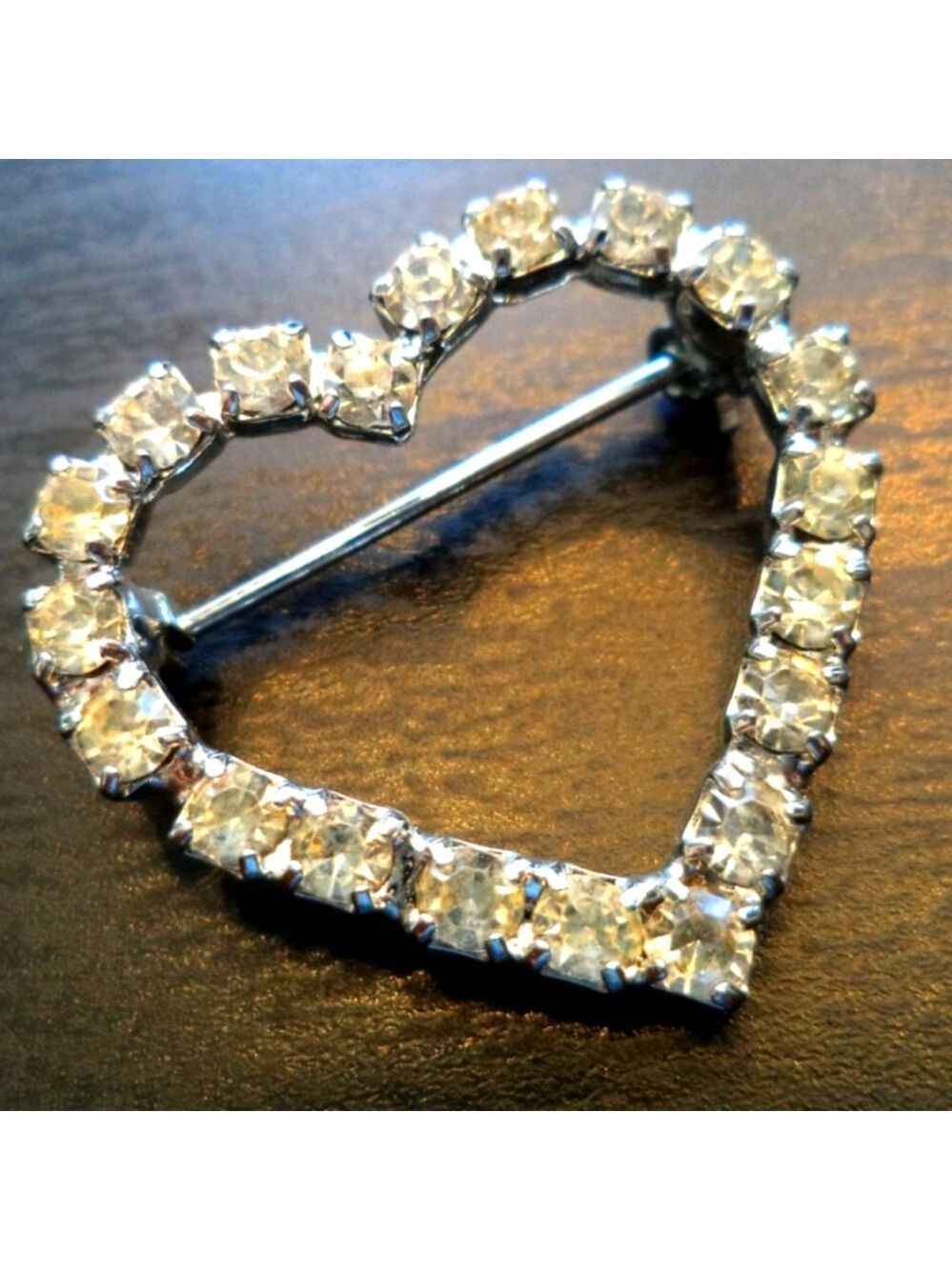 STUNNING VINTAGE ESTATE RHINESTONE VALENTINE HEART LOVE 1" BROOCH